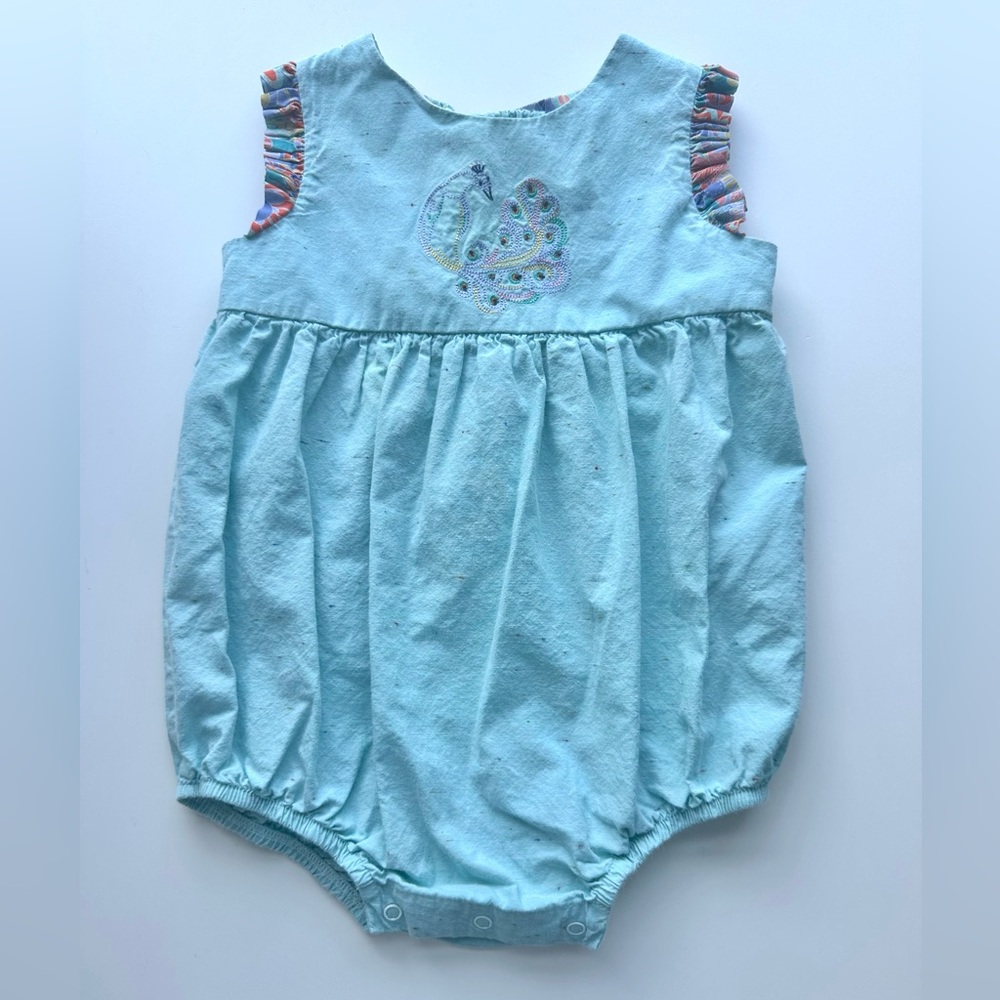 Dondolo Bubble Romper with Peacock Embroidery
